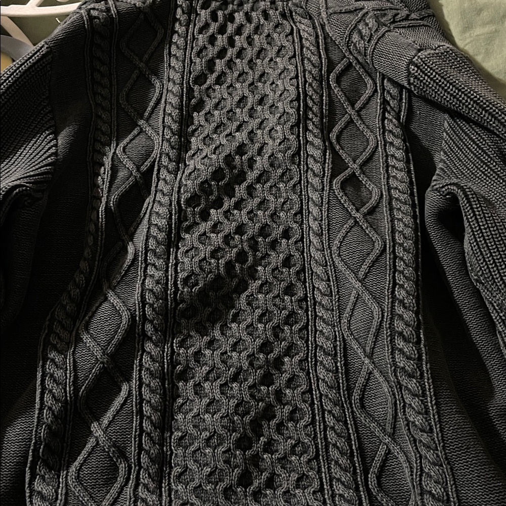 LL Bean Signature Men's Dark Gray Cable Knit Cardigan - Picture 8 of 9